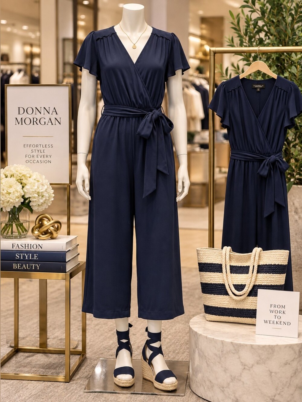 Donna Morgan Marine Navy Wrap Front Cropped Jumpsuit – Size 10 – NWT